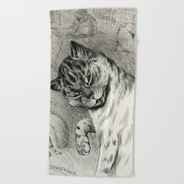 'Don't Mind Me, It's Washing Day' by Louis Wain Beach Towel