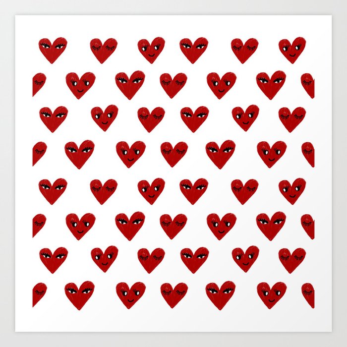 Heart love valentines day gifts hearts with faces cute valentine Art Print  by CharlotteWinter