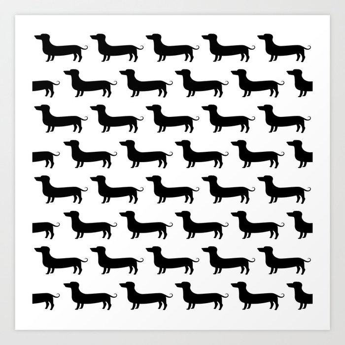 White & Black Dachshund Pattern Art Print