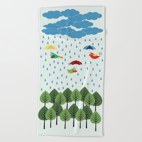 Birds in the rain. Beach Towel