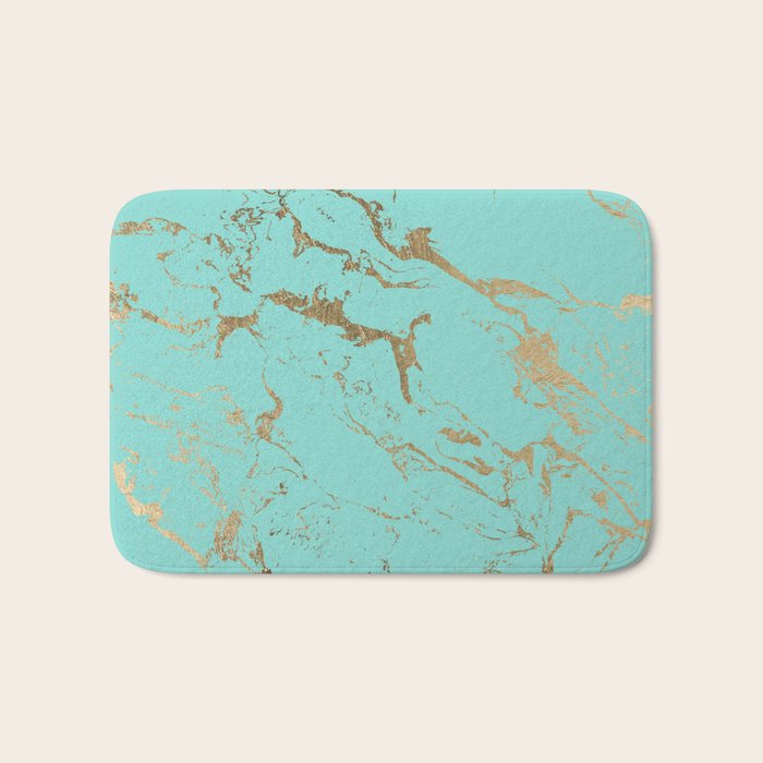 Modern teal gold marble pattern Bath Mat by Girly Trend by Audrey