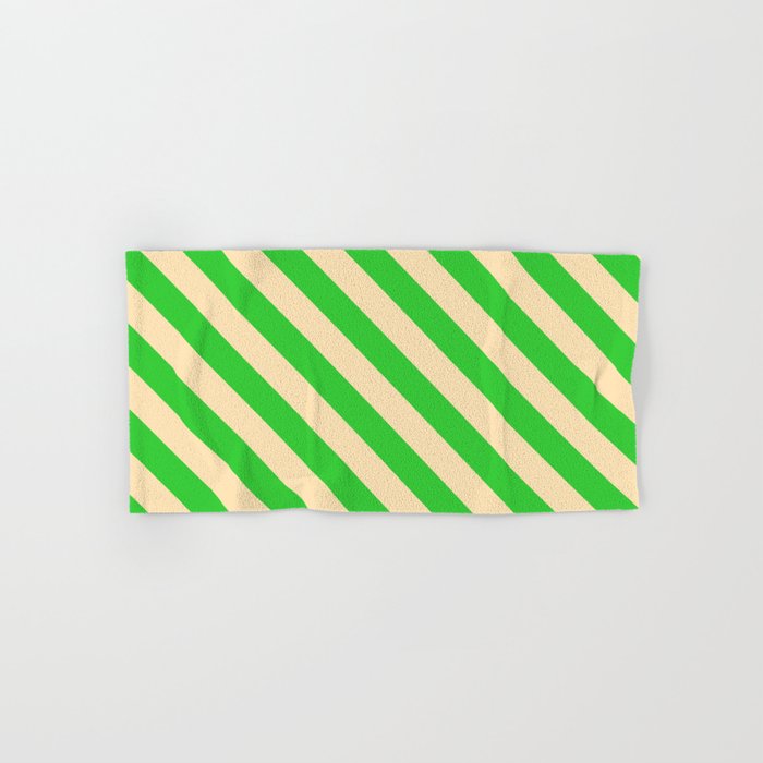 Lime Green & Beige Colored Stripes Pattern Hand & Bath Towel