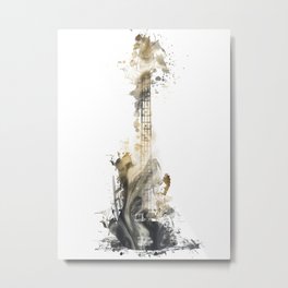 Blues Guitar Metal Print | Graphic Design, Other, Bassguitar, Painting, Watercolor, Black and White, Music, Funny, Guitar, Guitarart 