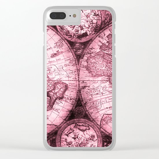 Vintage Pink Map Design Clear iPhone Case