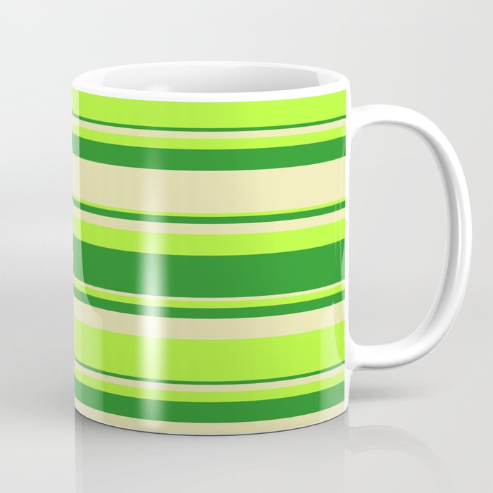Light Green, Forest Green, and Pale Goldenrod Colored Lines Pattern Coffee Mug