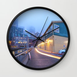 Seattle Foggy Morning Wall Clock