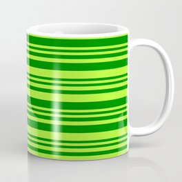[ Thumbnail: Green and Light Green Colored Lined Pattern Coffee Mug ]