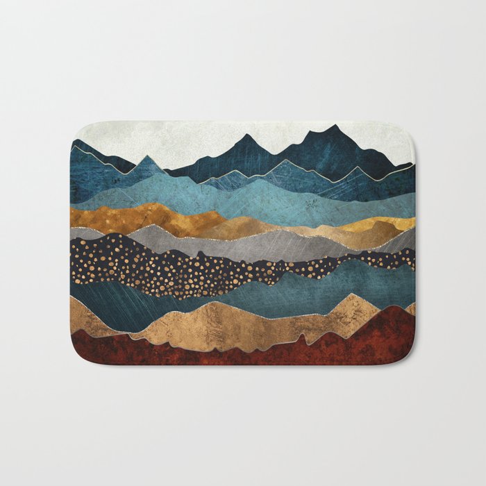 Amber Dusk Badematte | Graphic-design, Digital, Aquarell, Amber, Landscape, Natur, Berge, Hills, Gold, Copper
