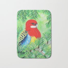 Rosella Bird Painting Bath Mat | Rosella, Painting, Red, Wildlife, Branches, Newzealand, Colorful, Birds, White, Art 