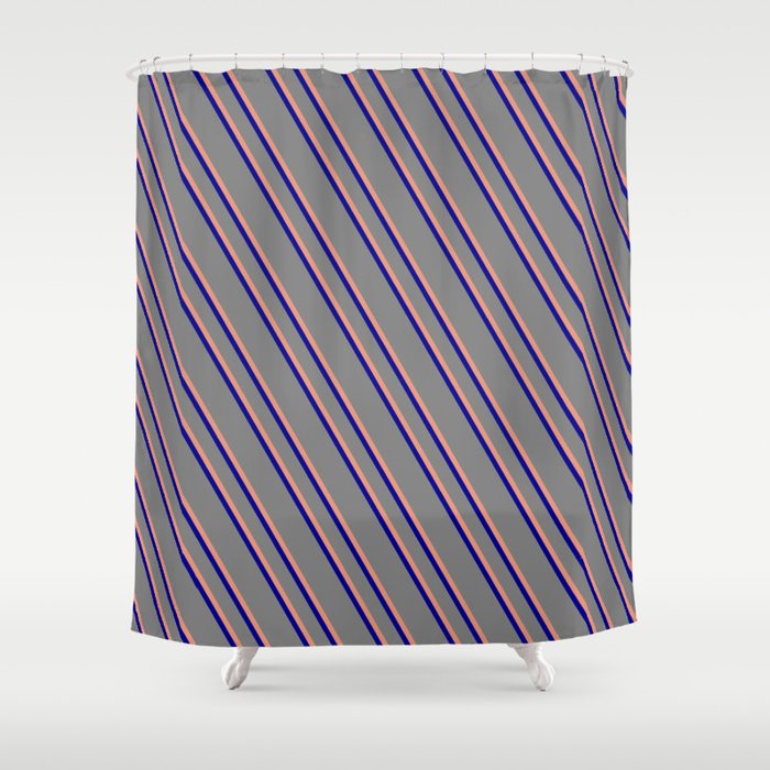 Gray, Dark Salmon, and Dark Blue Colored Lines Pattern Shower Curtain
