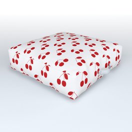 Red Cherries On White Pattern Outdoor Floor Cushion