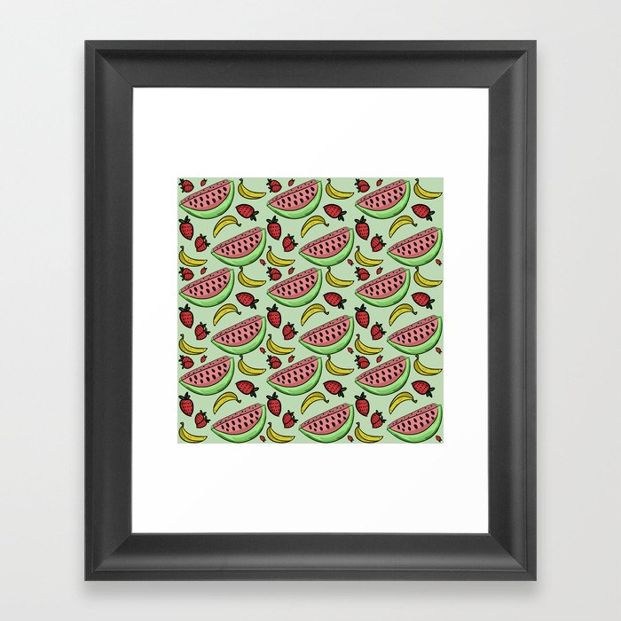 Fruit Pattern - Watermelon, Strawberry, Banana Framed Art Print