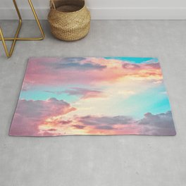 Cotton Candy Pink Clouds and Blue Sky Rug