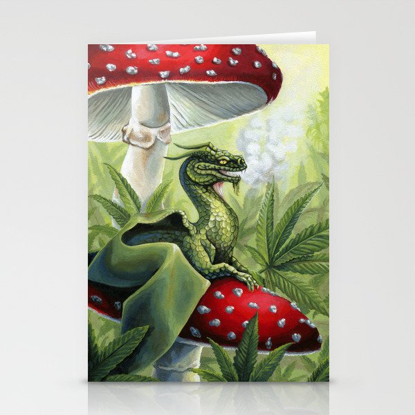 Smoking Dragon in Cannabis Leaves Stationery Cards
