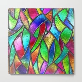 Colored glass seamless texture with pattern, stained glass, 3d illustration Metal Print