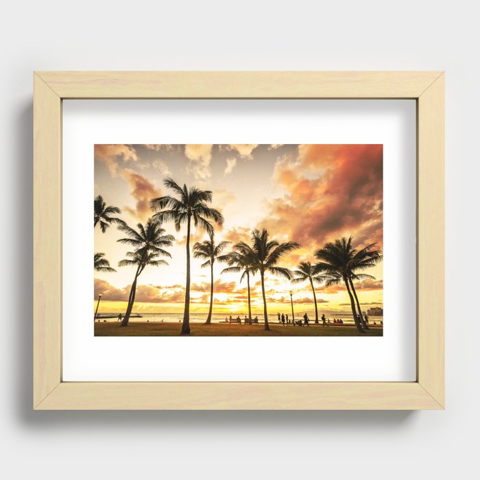 Typical Picturesque Waikiki Beach Sunset Recessed Framed Print