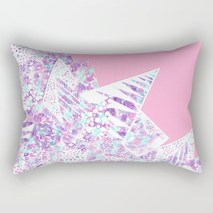 Girly Watercolor Paint and White Geometric Drawing Rectangular Pillow
