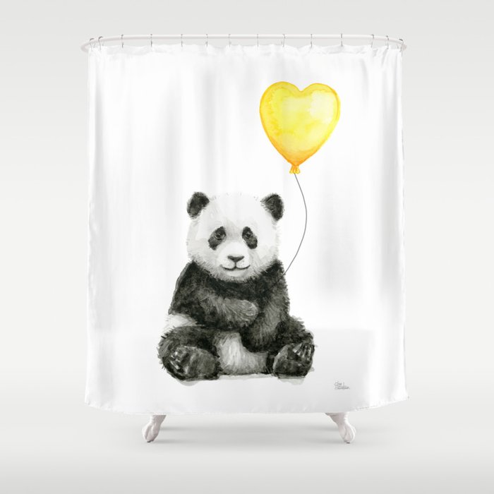 Panda with Yellow Balloon Baby Animal Watercolor Nursery Art Shower Curtain