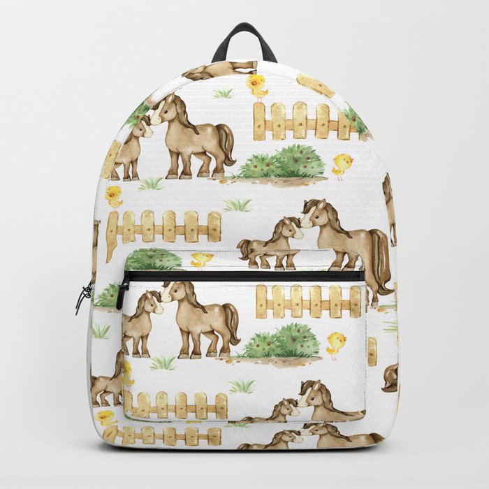 Watercolor Farm Animals Horse Backpack