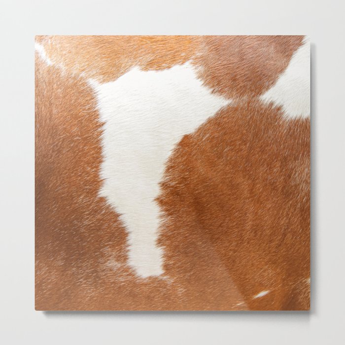 Cowhide, Cow Skin Print Pattern, Modern Cowhide Faux Leather Metal Print