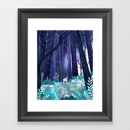 Unicorn in a magical wood Framed Art Print