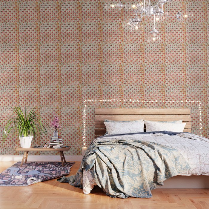 Boho colored pattern with triangles in siena red Wallpaper