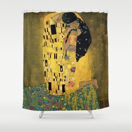 Curly version of The Kiss by Klimt Shower Curtain