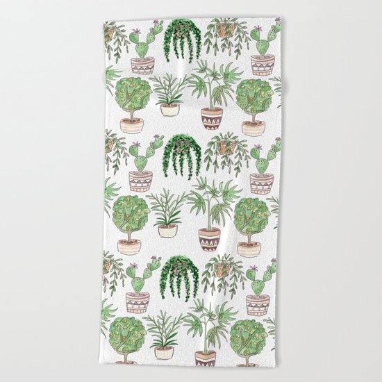 Watercolor . Plants . Beach Towel