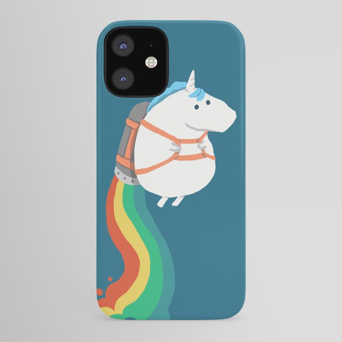 fat unicorn on rainbow jetpack iphone case by budikwan