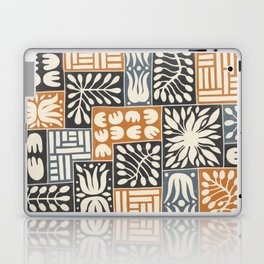 Stylized Floral Patchwork in Rumba Orange, Spade Black and Slate Gray Color Laptop Skin
