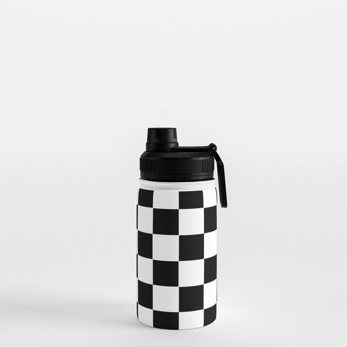 Check Checkered Checkerboard Geometric Black And White Pattern Water Bottle