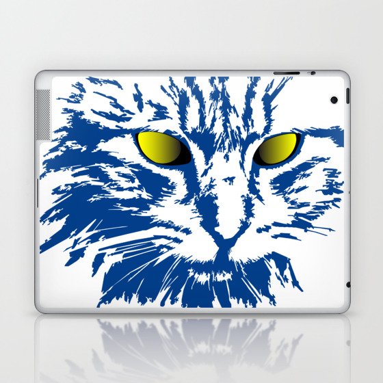 Cat Face Sketch - blue Laptop & iPad Skin