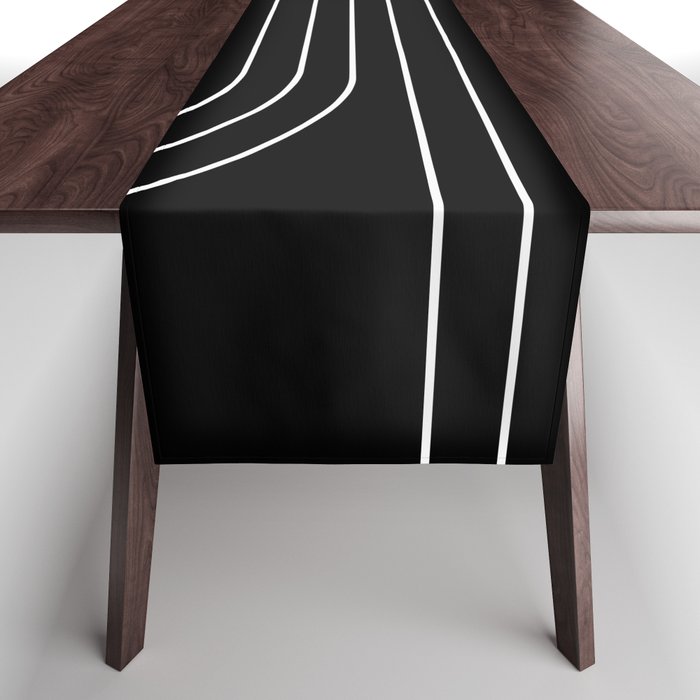 Minimal Line Curvature II Black and White Mid Century Modern Arch Abstract Table Runner
