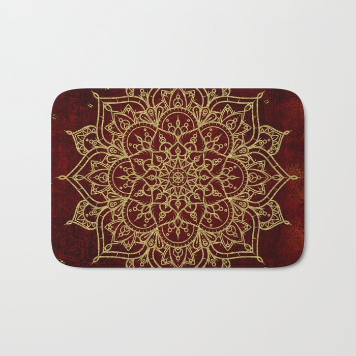 Deep Red & Gold Mandala Bath Mat