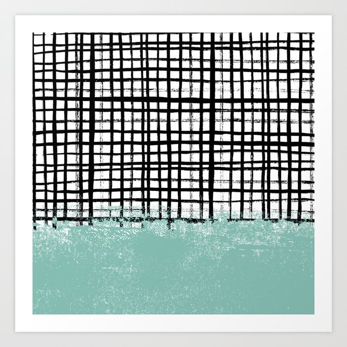 Mila Handpainted Grid Lines Crosshatch Weave With Mint Sage Stripe Mila Handpainted Grid Lines Crosshatch Weave With Mint Sage Stripe Minimalist Nursery Art Print
