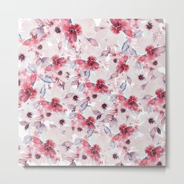 Blooming in Season Metal Print | Blush, Flowers, Red, Graphicdesign, Watercolor, Blooming, Softpeach, Pattern, Persianblue, Floral 