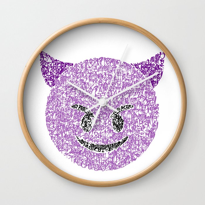 Emoji Calligraphy Art :Smiling face with horns Wall Clock