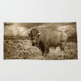 American Buffalo in Sepia Tone Beach Towel