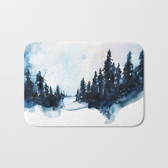 Winter Watercolor Bath Mat