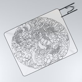 Tokyo Asakusa Dragon - Line Art Picnic Blanket