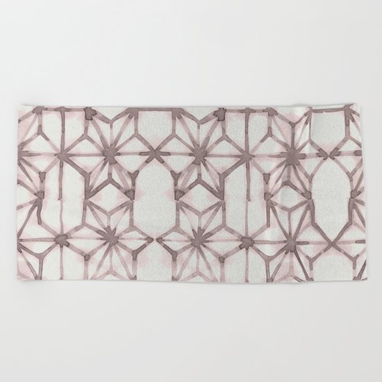 Simply Shibori Stars in Red Earth on Lunar Gray Beach Towel