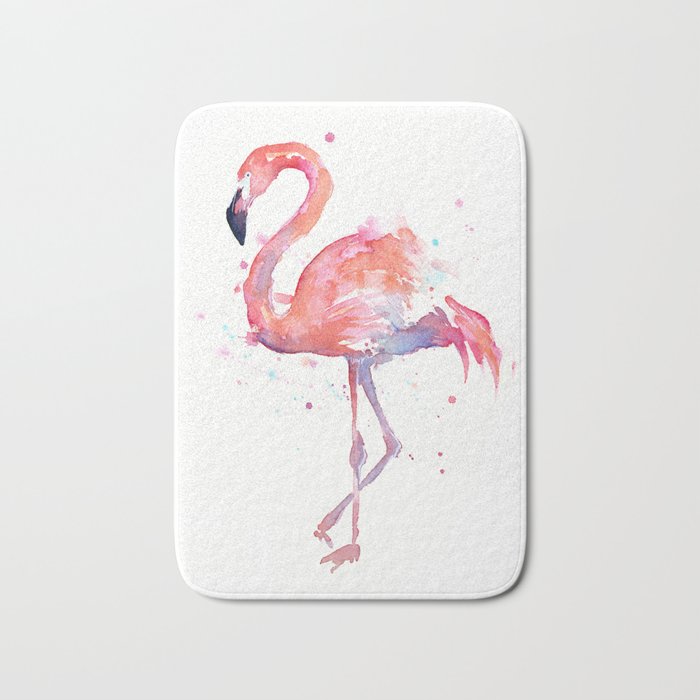 Flamingo Watercolor Bath Mat