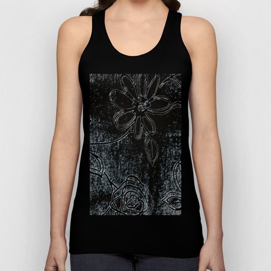 Black grey abstract flowers vintage velvet look design Unisex Tank Top