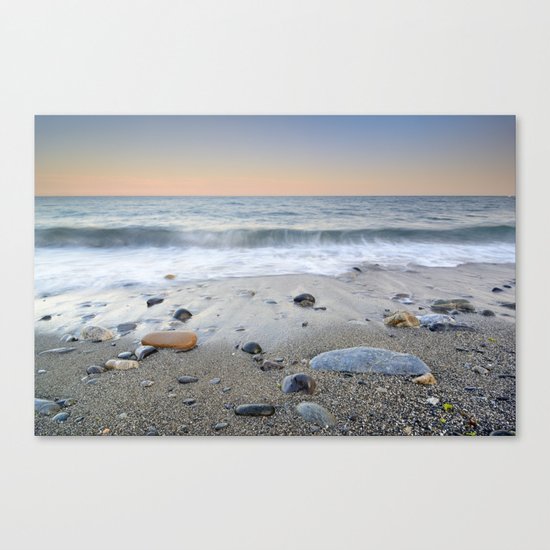 "Mediterranean waves at sunset". Pink sunset Canvas Print