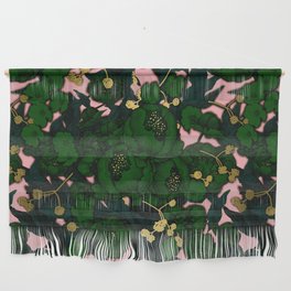 Green Pink and Gold Peony Flowers Wall Hanging