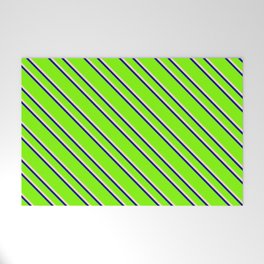 [ Thumbnail: Chartreuse, Bisque & Dark Blue Colored Lined/Striped Pattern Welcome Mat ]