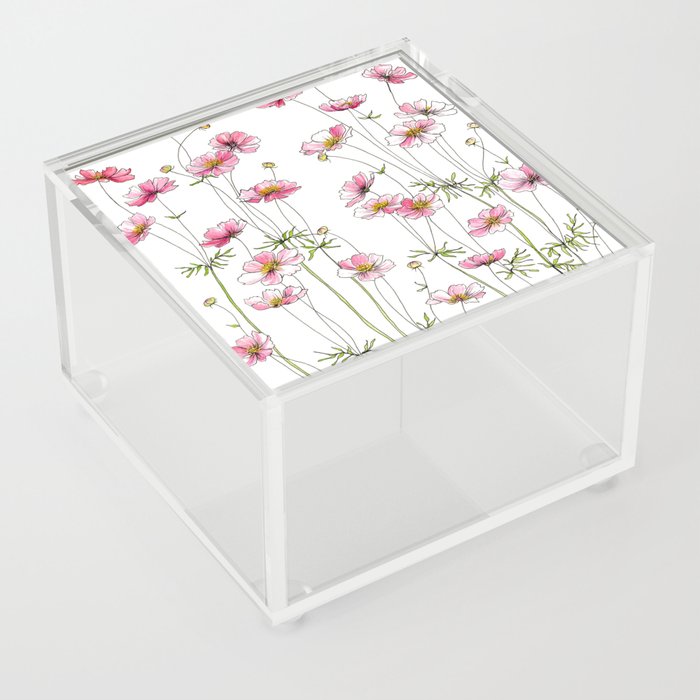 Pink Cosmos Flowers Acrylic Box