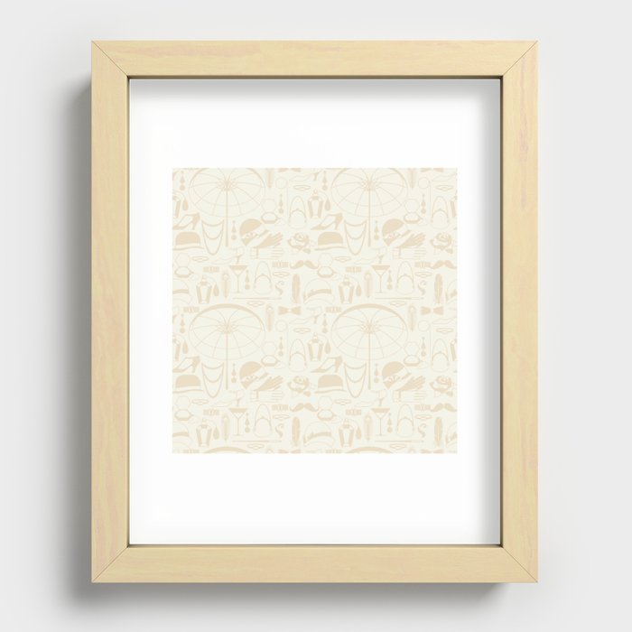 White Old-Fashioned 1920s Vintage Pattern on Cream Off-White Recessed Framed Print