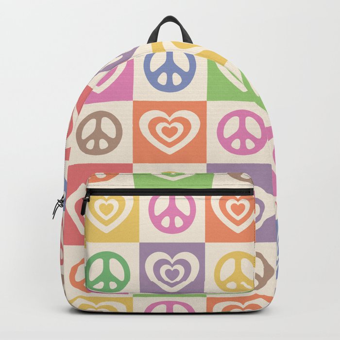 Peace and Love Rainbow Pride Checker  Backpack