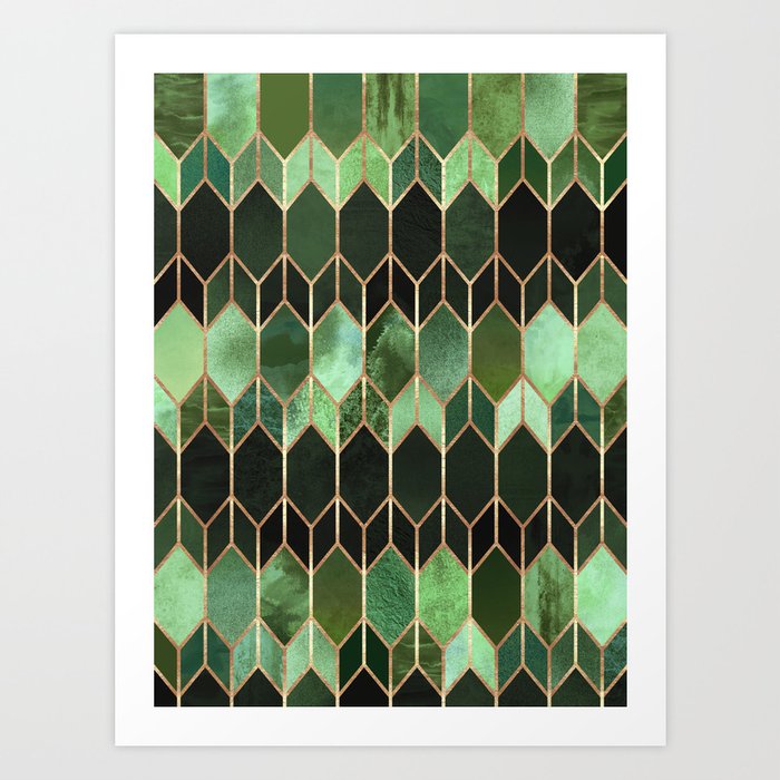 Stained Glass 5 - Forest Green Art Print